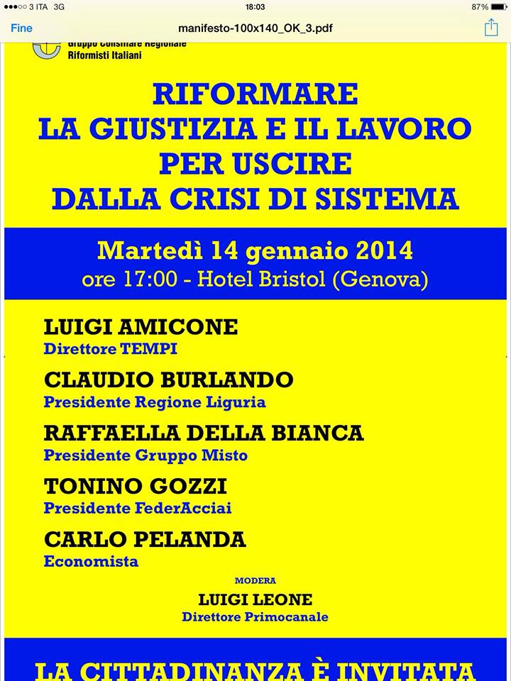 Convegno: Riformare la giustizia e il lavoro per uscire dalla crisi di sistema